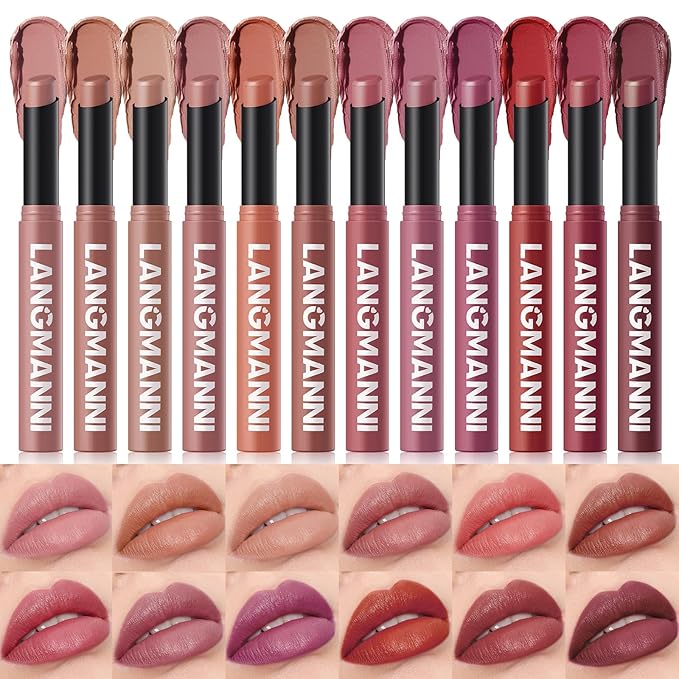 Jolilab 2Pcs Glitter Lip Kit - Velvet Matte & Nude Matte Lipstick + Glitter Lip Gloss/Glitter Lipstick High Pigmented Long-Lasting Waterproof Beauty Cosmetics Gift for Women(#02+01)