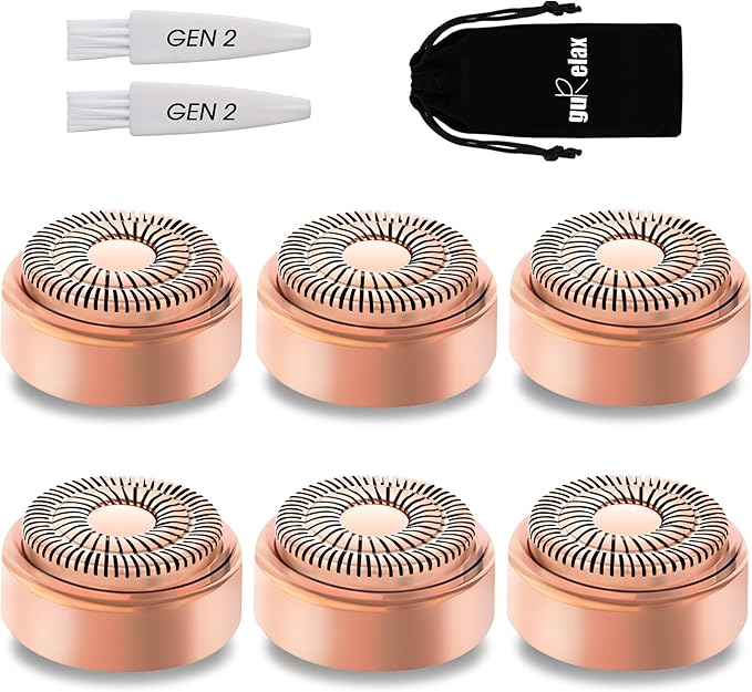 Replacement Heads for Flawless Facial Hair Remover, Replacement Blades for Finishing Touch Flawless Hair Removal Gen 2, 6 Count 18k Gold Heads with Storage Bag