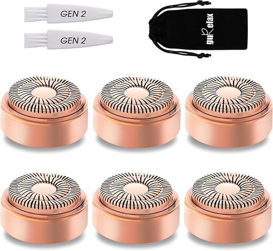 Replacement Heads for Flawless Facial Hair Remover, Replacement Blades for Finishing Touch Flawless Hair Removal Gen 2, 6 Count 18k Gold Heads with Storage Bag
