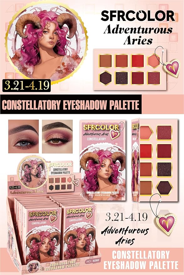 12-Color Zodiac Eyeshadow Palette, Matte Metallic Shimmer Pressed Pigments, Highly Pigmented Makeup Palette for Professional & Daily Eye Makeup (8282 Aries)