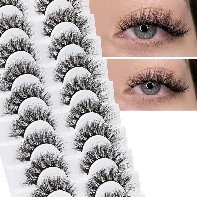 Veleasha Wispy False Eyelashes Cat Eye Lashes 3D Natural False Lashes C Curl Fake Eyelshes 100% Handmade Lash Strips Lightweight Fake Lashes Natural Look 10 Pairs Pack (Reverie)