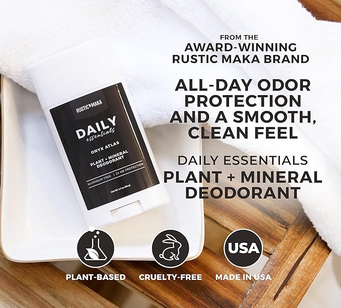 Rustic MAKA Plant + Mineral Deodorant Stick for Women - Onyx Atlas | Strong Odor Control | No Added Aluminum, No Added Parabens, No Added Baking Soda | Long-Lasting Protection