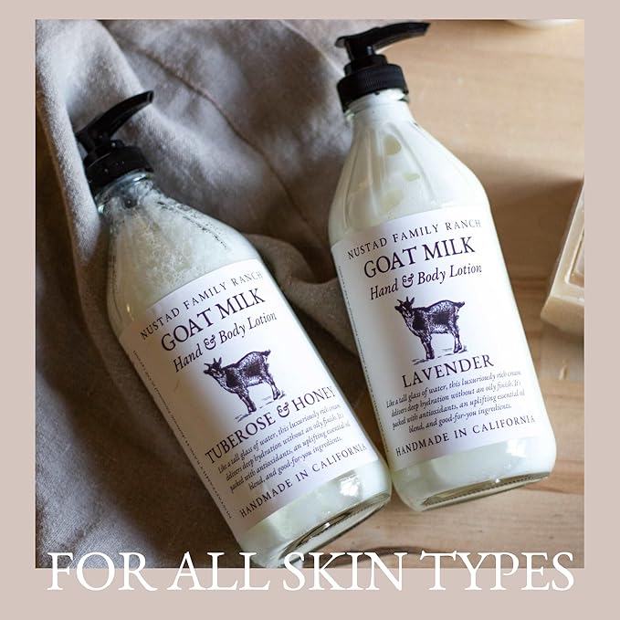 Goat Milk Body Lotion for Dry Sensitive Skin – Natural Moisturizer for Face, Hands & Body – Handmade, Fast-Absorbing, Lightweight, Non-Greasy – Multiple Scents (16oz, Lavender Amber)