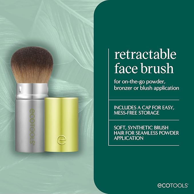 EcoTools Retractable Face Makeup Brush, Kabuki Brush for Foundation, Blush, Bronzer, & Powder, Travel Friendly & Perfect for On The Go, Eco Friendly, Synthetic & Cruelty Free Bristles, 1 Count