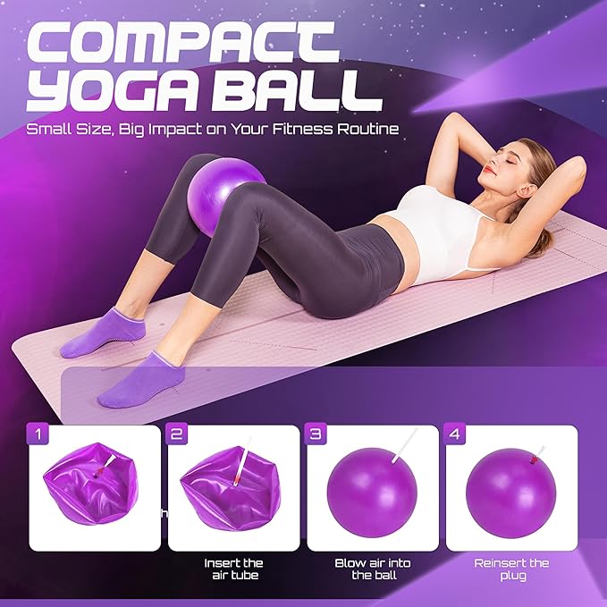 Pilates Ring and Ball Set for Home Workout – Pilates Kit for Full Body Toning & Flexibility with 15” Pilates Ring, Pilates Ball, Non-Slip Socks, Stretching Strap, 5X Resistance Bands & Tote Bag