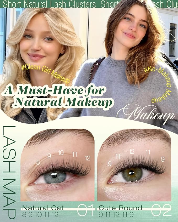 Short Lash Clusters 8-12MM Natural Eyelash Clusters Invisible Band Cluster Eyelash Extensions Wispy Cluster Lashes C Curly Individual Lashes 150PCS DIY Lash Extension by Lvmixwig