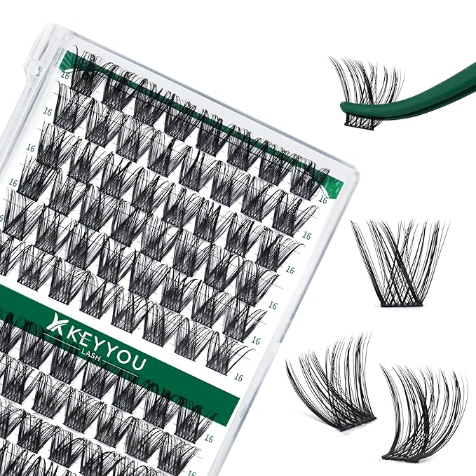 Lash Clusters 96pcs Individual Lashes Y01 D Curl 16mm Cluster Lashes KEYYOU Volume Wispy Lash Extension Soft&Comfortable Easy DIY at Home(Y01,D-16mm)
