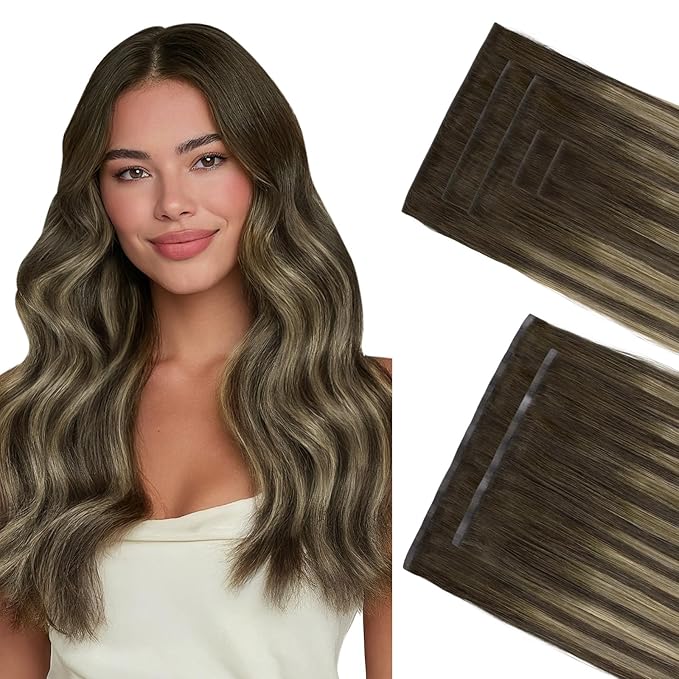 GOO GOO Invisi Edge Clip in Hair Extensions Set, 20inch 150g, 5pcs Injected Seamless PU Clip ins and 2pcs Classical PU Clip ins, Virgin Real Human Hair, #(T4B/26) P4B