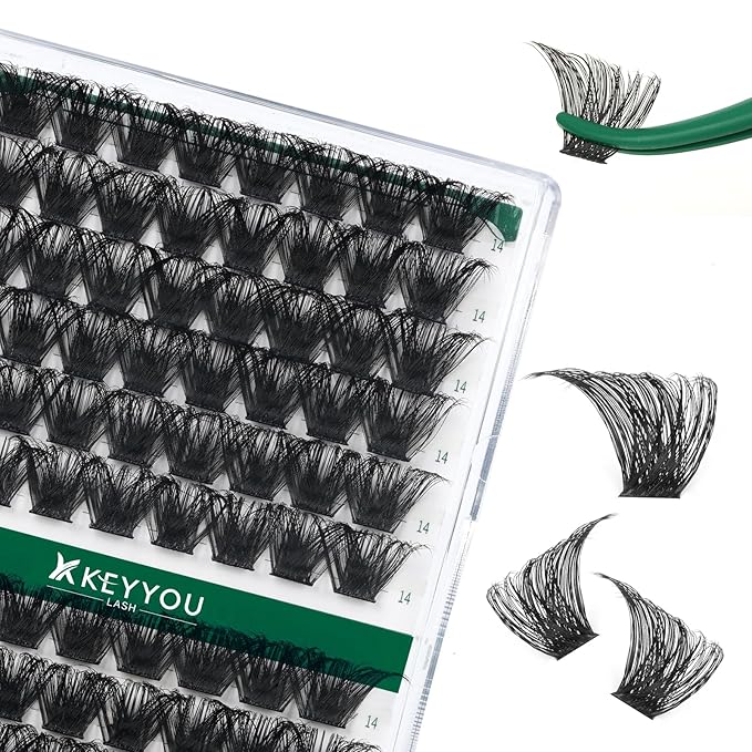 Lash Clusters 96pcs Individual Lashes D Curl 14mm Eyelash Clusters KEYYOU Volume Wispy Lash Extension Soft&Comfortable Easy DIY at Home(Y24,D-14mm)