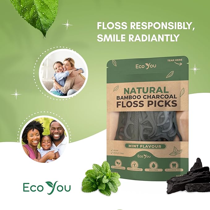 Biodegradable Floss Picks | 50 Count (1 Pack) | Mint Flavor, Candelilla Wax | Sustainable & Reusable | Vegan & Cruelty-Free | Bamboo Floss Picks, Bamboo Toothpicks