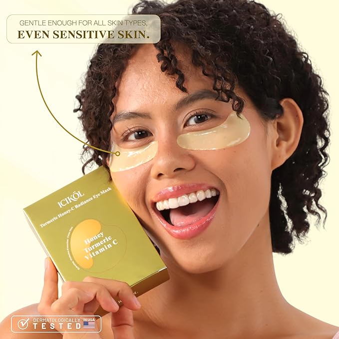 ICIKOL Collagen Under Eye Patches for Puffy Eyes and Dark Circles, Under Eye Mask for Dark Spots with Turmeric, Hydrating Undereye Mask Patches, Christmas Small Gifts for Women (12 Pairs, Turmeric)