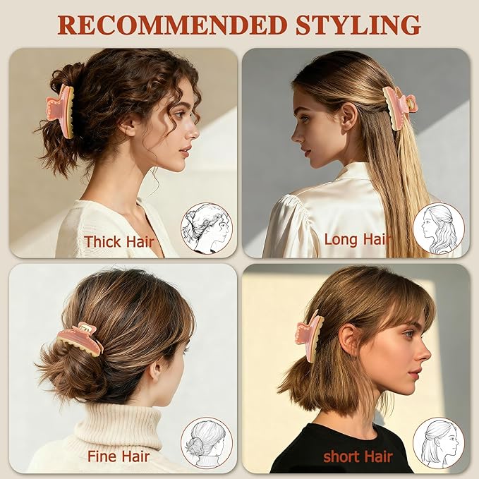 Premium Claw Clips for Women, 3 Inch Medium Hair Clips for Thick Thin Hair, Gold Hair Accessories, Strong Hold Non-Slip French Hair Clip for Teen Girls, Valentine's Day Gift for Her, Pink