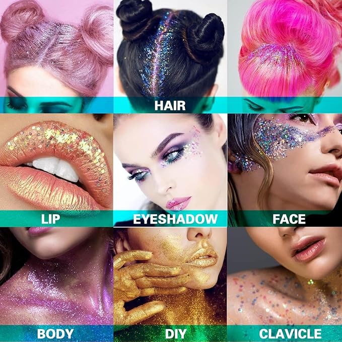 MEICOLY Chameleon Green Face Body Glitter,Holographic Self-Adhesive Face Glitter,Color Changing Mermaid Face Glitter,Halloween Glitter Face Paint for Face Body Hair,St Patricks Day Accessories