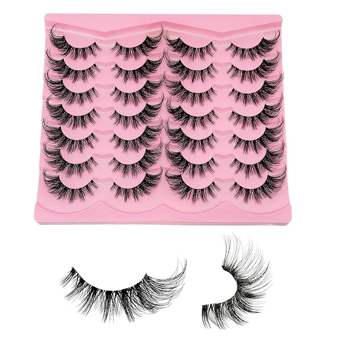 Yasnai Cat Eye Lashes False Eyelashes Volume 18mm Strip Lashes Wispy Fake Lashes Natural Eyelashes Clear Band 14 Pairs Pack 9D