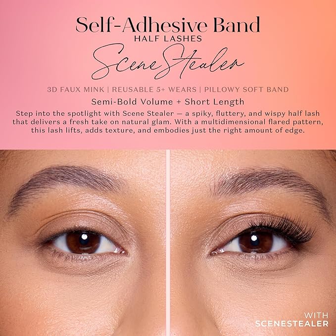 Lilly Lashes Self Adhesive Eyelashes (Half Lashes), No Lash Glue Needed, Body Heat Activated Press on Lashes, Reusable Self Adhesive Eyelashes Up to 5x, Easy to Apply & Remove (SceneStealer)