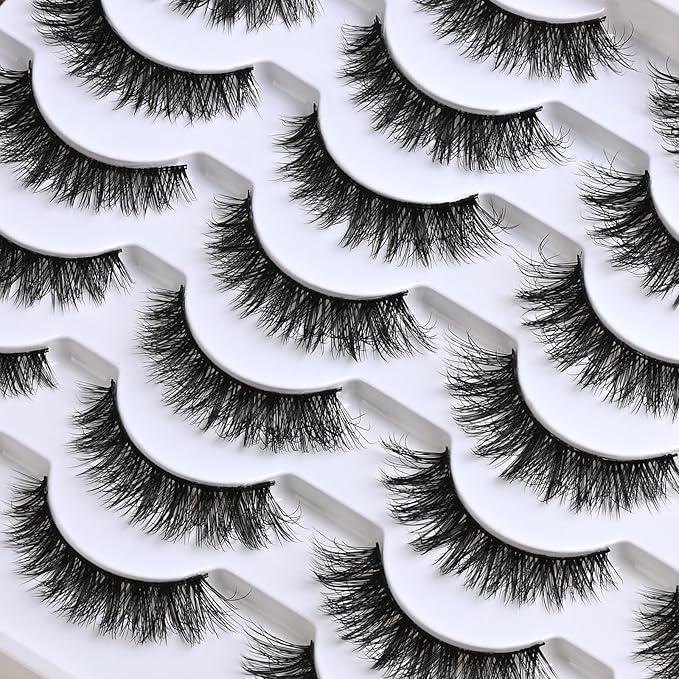 Wispy Lashes Natural False Eyelashes 14 Pairs Cat Eye Lashes Strips 9-14mm Fake Mink Lash Pack Wispies Strip Eyelash Short Small Fluffy Pestañas Postizas for Everyday Wear