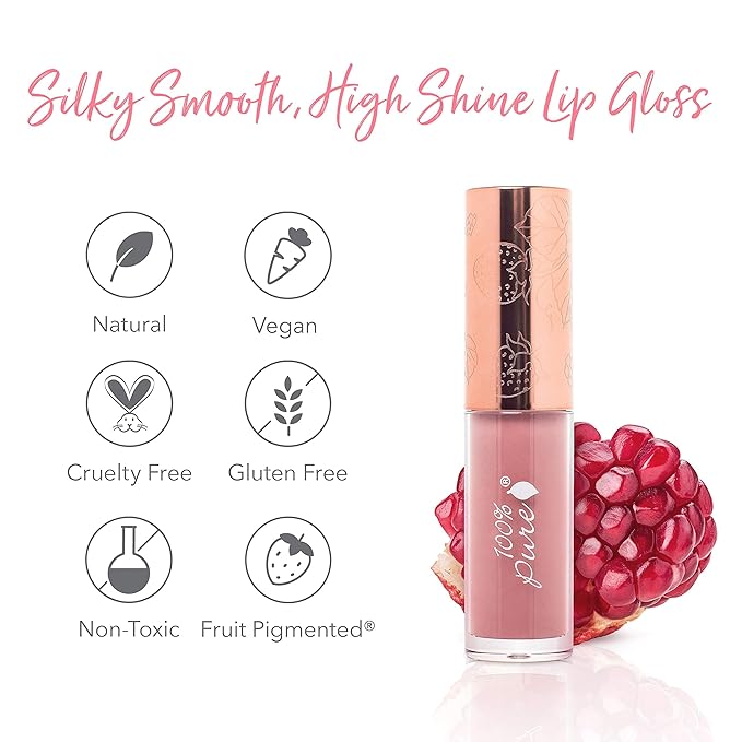 100% PURE Lip Gloss (Fruit Pigmented), Mauvely, High Shine, Moisturizing, Natural Lip Gloss, Sheer Finish, Tinted Lip Gloss w/Cocoa Butter, Vitamin E (Rosy Mauve Color) - 0.14 Fl Oz