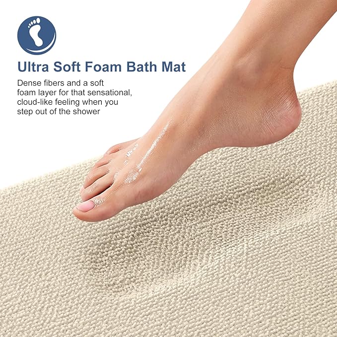 OLANLY Thick Memory Foam Bath Mat Rug 36x24, Extra Soft Absorbent Bathroom Rug, Quick Dry Bath Mats, Non-Slip, Machine Washable Carpet for Bathroom, Tub and Shower, Home Decor Accessories, Sand