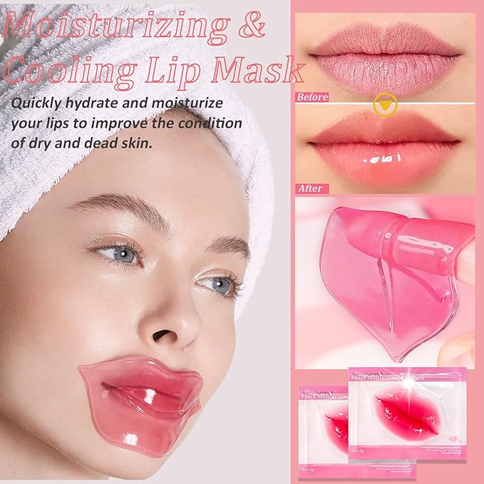 32 Pairs Eye Masks & Lip Masks, 24K Gold Gel Crystal Collagen Eye Patches for Puffy Eyes, MoisturizingLip Mask Pink Lip, Anti-Aging Eye andLip Masks for Reducing Fine Lines & Dark Circles