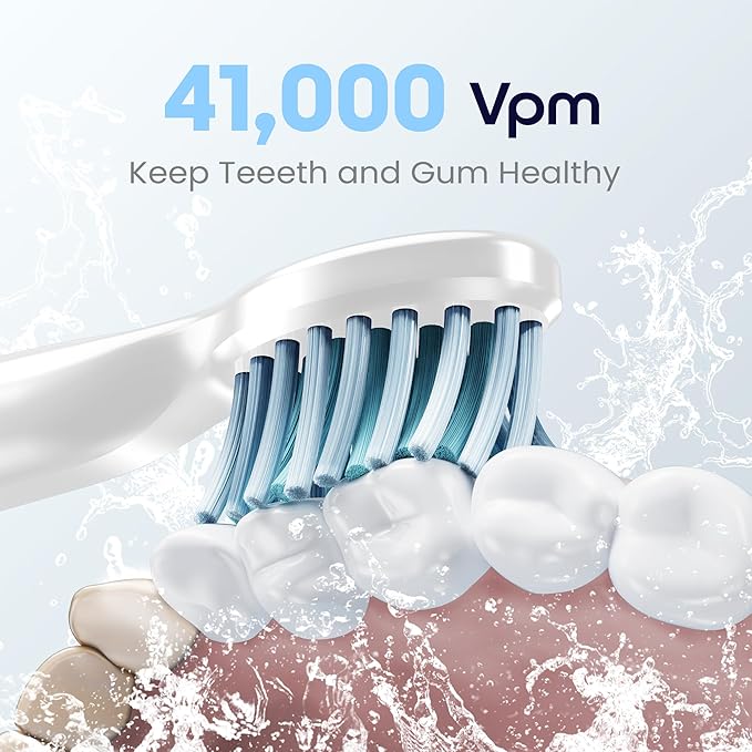 7AM2M Sonic Electric Toothbrush for Adults High Power Rechargeable Toothbrushes with 6 Brush Heads,5 Adjustable Modes, Built-in 2-Minute Smart Timer,3 Hours Fast Charge for 45Days Ivory