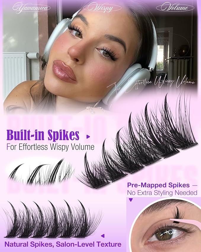 Spikes Lash Clusters Kit Wispy Manga Lash Clusters D Curl 10-18mm Anime Eyelash Clusters Fluffy Individual Lashes with Spikes DIY Lash Extension Kit with Bond and Seal and Lash Tweezers for Salon Look