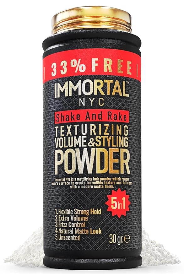 Immortal NYC 5-in-1 Shake and Rake Volume & Styling Powder - Flex Strong Hold - Mattifying All Natural, Unscented Hair Powder for Men - No Residue, All Hair Types