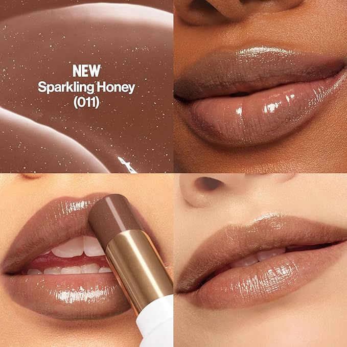 REVLON Super Lustrous Glass Shine Balm, Hydrating Tinted Lip Balm with Hyaluronic Acid, Aloe & Rose Quartz, Light Brown Lipstick, NEW Shade, 011 Sparkling Honey, 0.11 oz