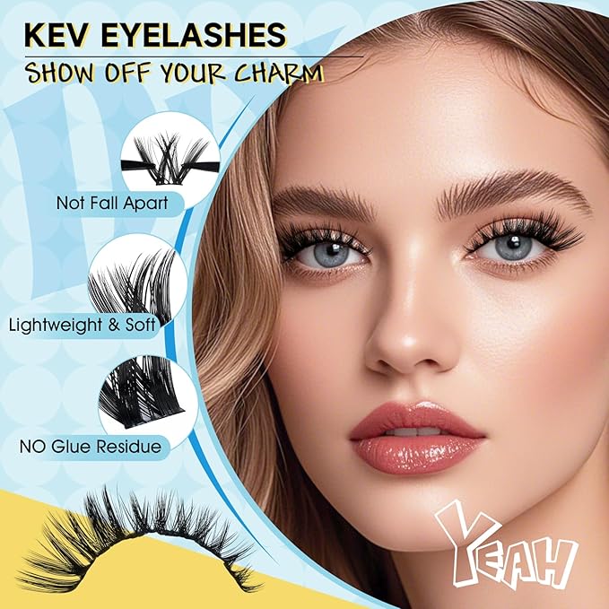 KevKev Lash Clusters Kit Eyelash Clusters Kit 144pcs Cluster Eyelash Extensions Kit DIY Lash Extension Kit Wispy Lash Clusters with Lash Bond and Seal Lash Applicator Lash Remover(Land, D-8-18mix)