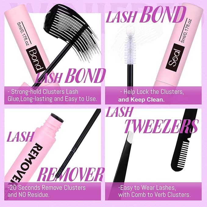 Lash Clusters Kit Lash Extension Kit Wispy 8-16mm Natural Lashes Clusters 240pcs Eyelash Extension Clusters 30D Individual Lashes with Lash Bond and Seal Lash Remover Lash Tweezers by Winifred