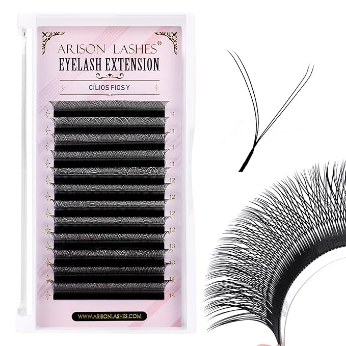 Arison Lashes YY Eyelash Extension Y Lashes D Curl Mix Tray Premade Fans Volume Y Shape Faux Mink Matte 12 rows Cluster pre Fanned Soft Eye Lashes(YY-0.05-D-11-14mix)