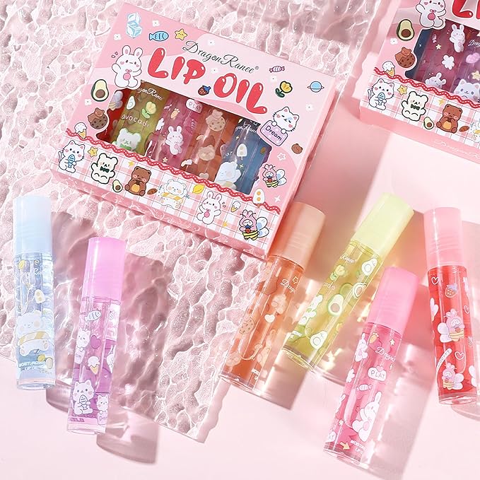 6pcs Roll On Lip Gloss Set, Fruit Flavored Lip Gloss Set Glossy Lip Make-up for Women Non Toxic, Party Gift, Best Friends