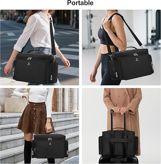 TANTO Large Makeup Bag, Makeup Artist Bag Professional Cosmetic Bags with 2 Pouches & Detachable Dividers Travel Makeup Train Case Portable Makeup Brush Bag Organizer Storage with Shoulder Strap