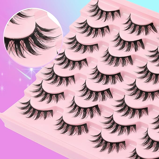 Losha Lashes Spiky Manga Lashes 14 Pairs Anime False Eyelashes Natural Wispy Eye Lashes Pack Soft Asian Fake Eyelashes (Fairy Only)