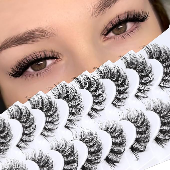 Veleasha Russian Strip Lashes with Clear Band Looks Like Eyelash Extensions D Curl Lash Strips 10 Pairs Pack (DT11)