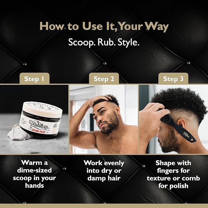 DandyMen Styling Paste – Medium Hold with Flexible Control and Natural Shine – Enriched with Beeswax & Pro-Vitamin B5 – 3.4 oz (2-pack, Tobacco Vanilla)