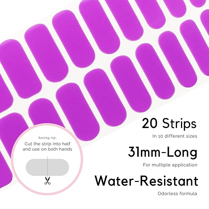 NAILOG Semi Cured Gel Nail Strips (20 Extra Long Polish Stickers/Wraps) │ Glossy & Long Lasting Soft Gel Finishing, Kiko