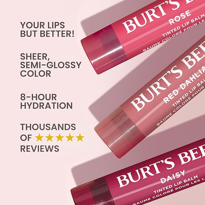 Burt's Bees Valentine's Day Gifts, Lip Tint Balm, Long Lasting Duo Tinted Balm Formula, Color Infused with Hydrating Shea Butter for a Natural Looking Buildable Finish, Value Pack (3-Pack)