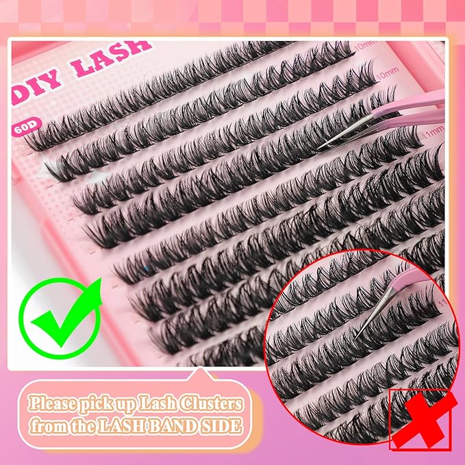 Lash Clusters Kit, 560 Pcs Eyelashes Clusters Kit 9-16mm Individual Lash Extension Kit D Curl Fluffy Wispy False Eyelashes (50D+60D, Lash Clusters Kit)