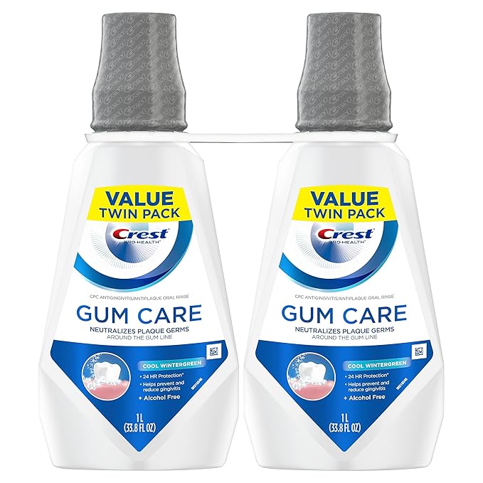 Crest Pro-Health Gum Care Mouthwash, Cool Wintergreen, CPC Antigingivitis/Antiplaque Oral Rinse 1L (33.8 fl oz), Pack of 2, Alcohol Free for Adults