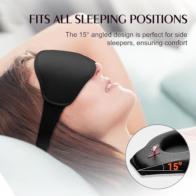 Sleep Masks for Women Men - Blackout Eye Cover for Lash Extension, 3D Contoured Sleep Mask for Side Sleeper, Soft Memory Foam, Sleep Masks for Travel, Airplane, Night(Cloud Black, Cloud Blue)