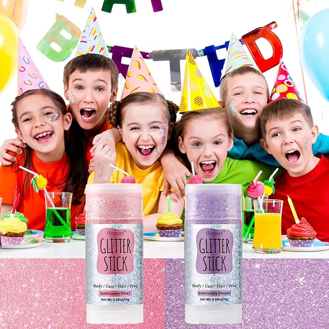 Brzeaf Pink Glitter Stick, Not Greasy & Long Lasting, Face Glitter Gel, Chunky Glitter for Face/Body/Hair/Eyes/Lip, Singer Concert Music Rave Festival, Glitter Stick Makeup for Women Men