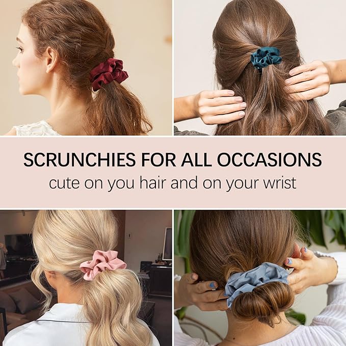 6 Pieces Satin Silk Scrunchies for Hair, Women Girls Hair Elastic Bands Ponytail Holder,Scrunchy Elastic Hair Bands Accessories