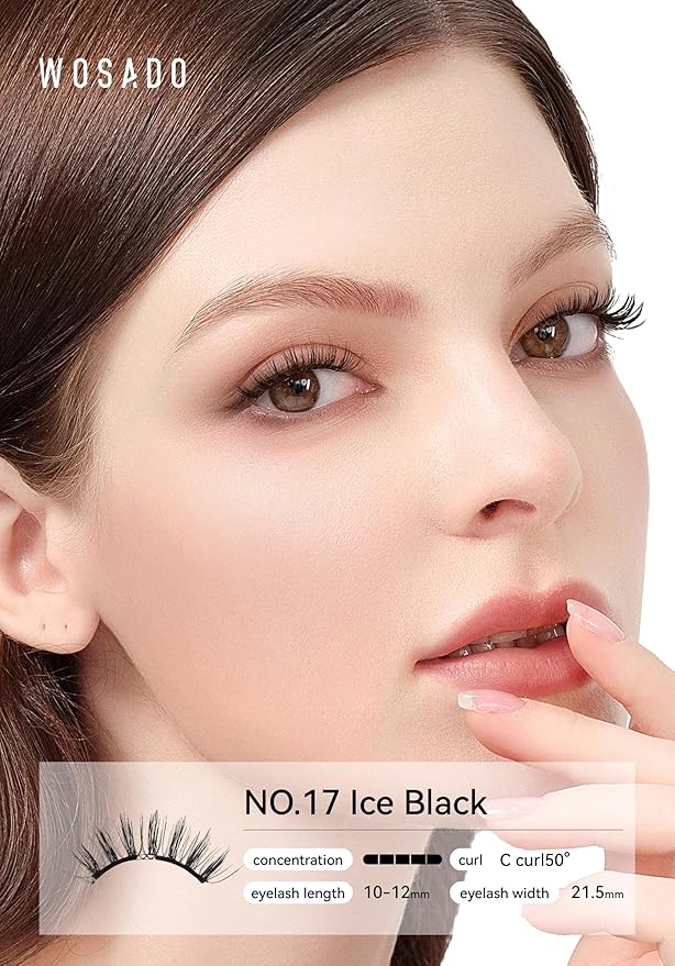 WOSADO [No.17 Ice Black] 21.5mm Magnetic Eyelashes with Applicator Kit, Reusable Magnetic Lashes without Eyeliner, Glue-free False Lashes, Waterproof, Lightweight