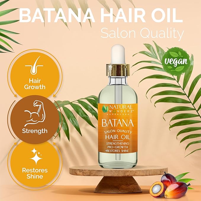 Natural Wunderz Batana Hair Oil – Nourishing Blend with Batana, Argan & Jojoba Oils – Supports Hair Growth, Shine & Scalp Health – 4 fl oz