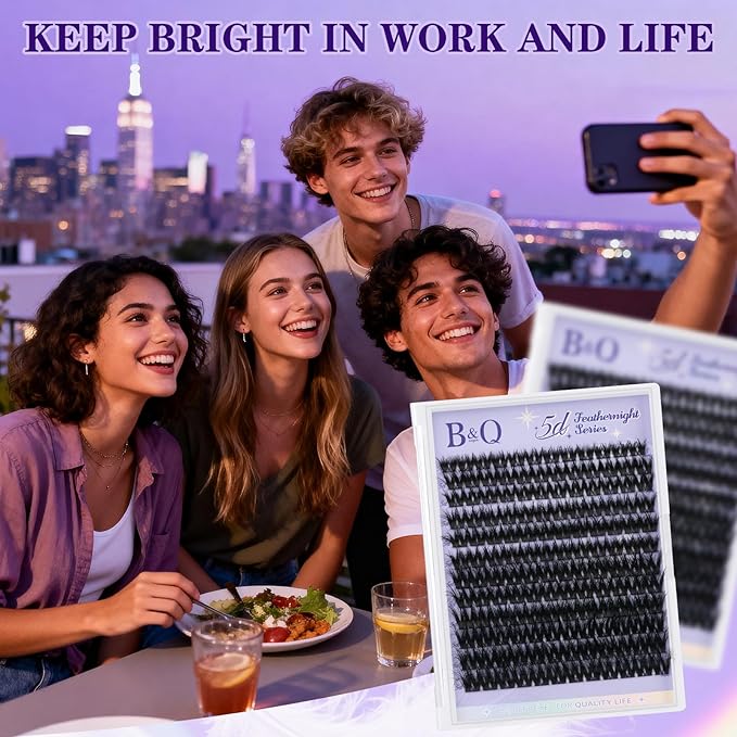 B&Q Lash Clusters Fluffy Wispy Voluminous - 144 PCS Feath5D 01 Layered Individual Cluster Lashes, Feathered Lightweight Eyelash Extensions in 8-18mm, C Curl, Waterproof False Lashes