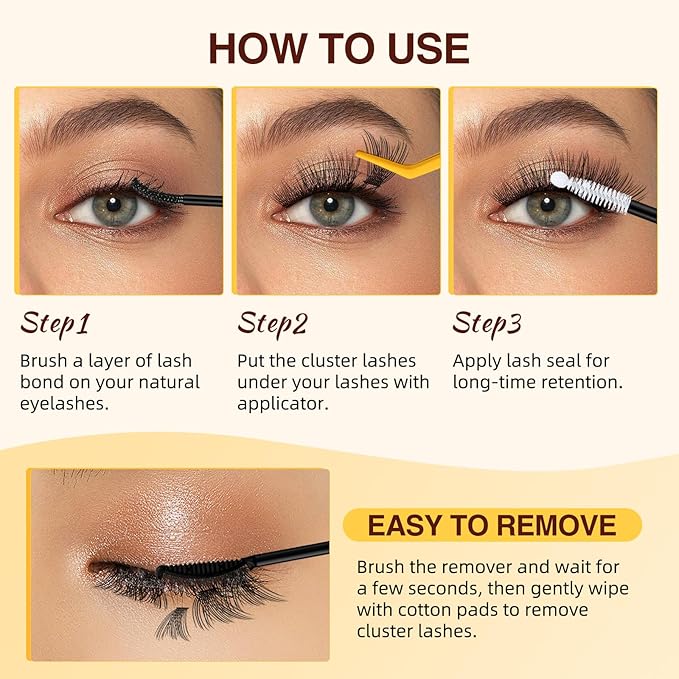 QUEWEL Lash Clusters Kit, 156 PCS Eyelash Clusters Kit D Curl Cluster Lahses Kit Include Mix10-18mm Lash Clusters Lash Bond and Seal Lash Tweezers Lash Cluster Glue Remover(QUBM-MIX10-18)