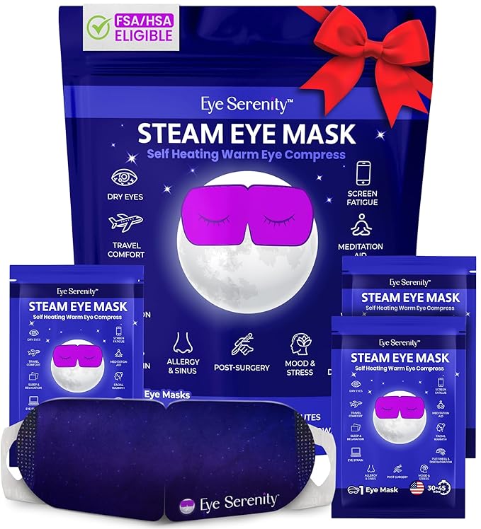 Steam Eye Mask, Self Heating Warm Compress for Dry Eyes I Heated Fast Relief for Stye, Puffy Sensitive Eyes - Moist Heat, Valentine's Day Gifts for Her and Him, Sleep, Travel & Relaxation Gifts