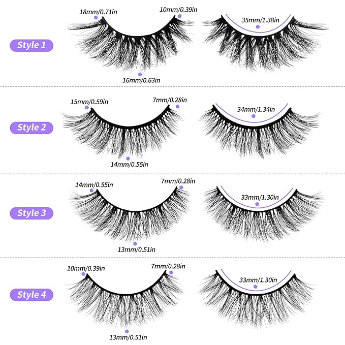 MAGEFY 20 Pairs 4 Styles Eyelashes, 7mm-18mm Lashes Natural Look to Dramatic False Eyelashes with Portable Boxes,Style-1