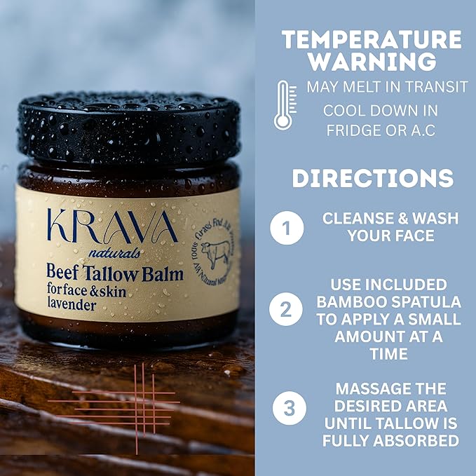 Krava Naturals Beef Tallow for Skin, Beef Tallow for Face, Whipped Tallow Balm, Beef Tallow Moisturizer - Tallow Face Moisturizer, Tallow Cream | 100% Grass Fed, Unscented, 2 oz