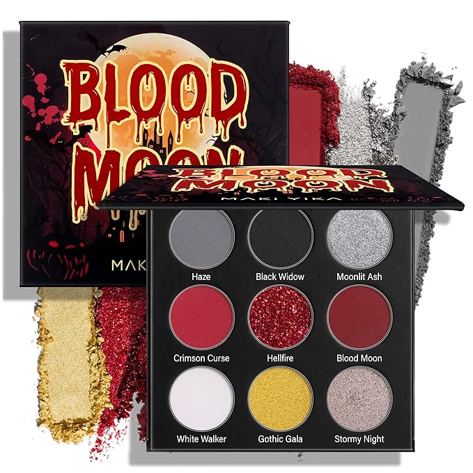 Black Red Eyeshadows Palette 9Color Pigmented Dark Red Black Grey Eye Shadows Long Lasting Eyeshadow Halloween Goth Eye Makeup-Black Red